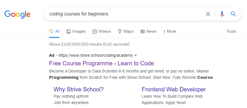 google ads keywords example
