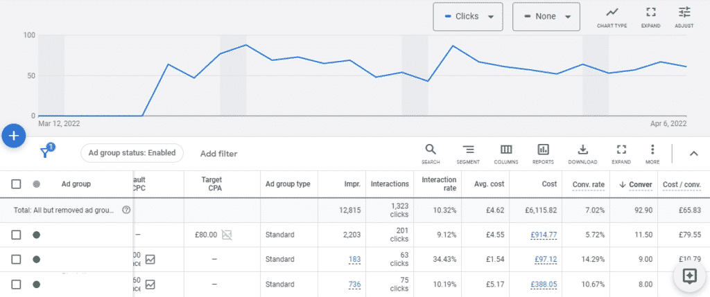 Google Ads campaign manager screenshot of a successful ads account
