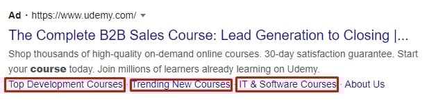 Google Ads sitelink example