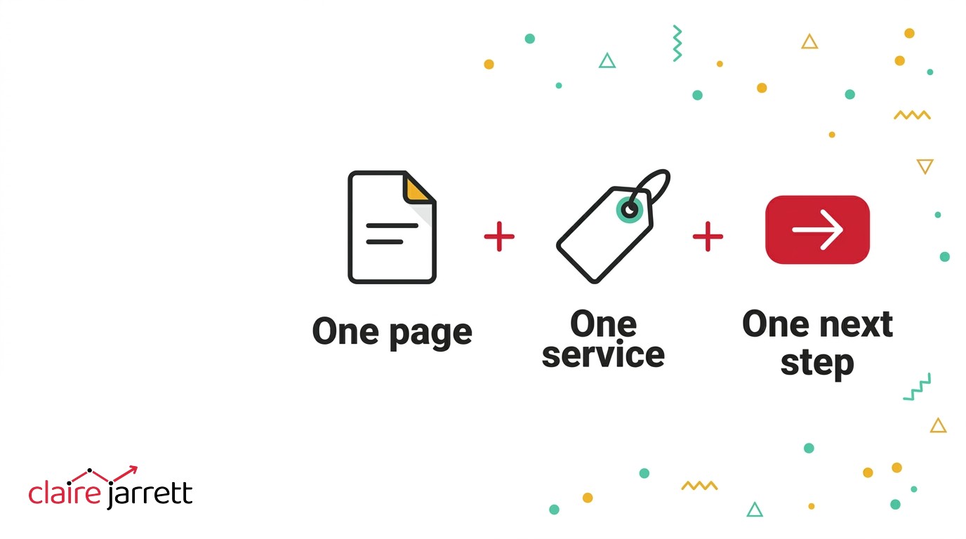 The winning formula for a Google Ads landing page: one page, one service, one next step
