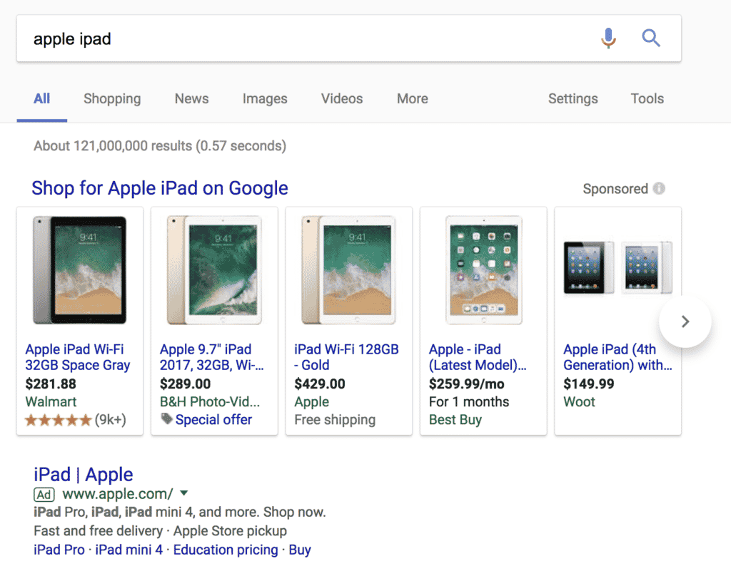 Example of a Google Shopping ad