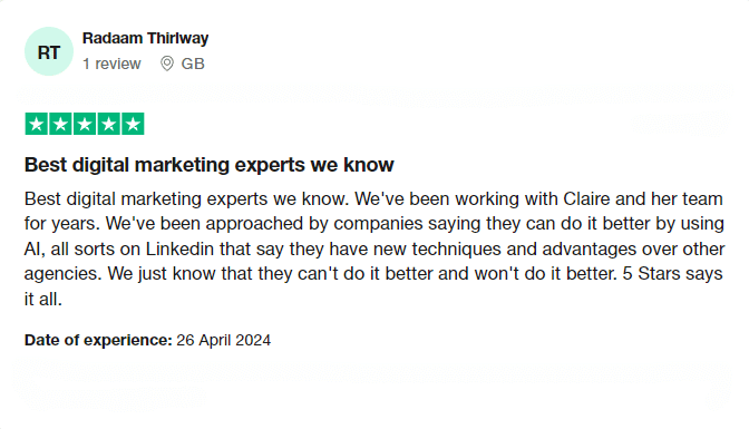 Testimonial about Claire Jarrett small business marketing packages