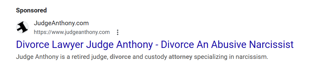 example of a divorce lawyer ad in google ads