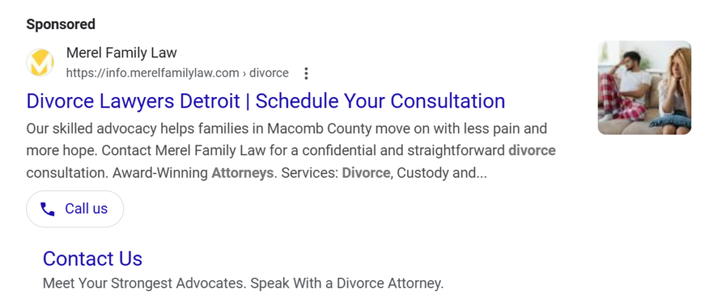 example of a great placement for google ads for divorce lawyers