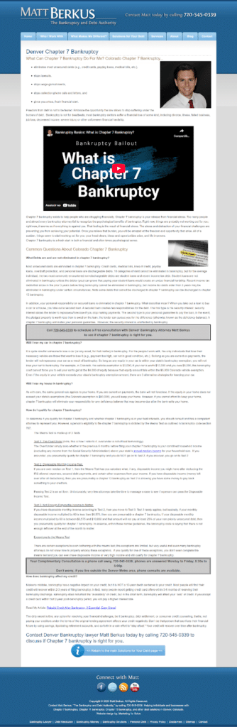 an example of a great landing page for google ads for bankruptcy attorneys