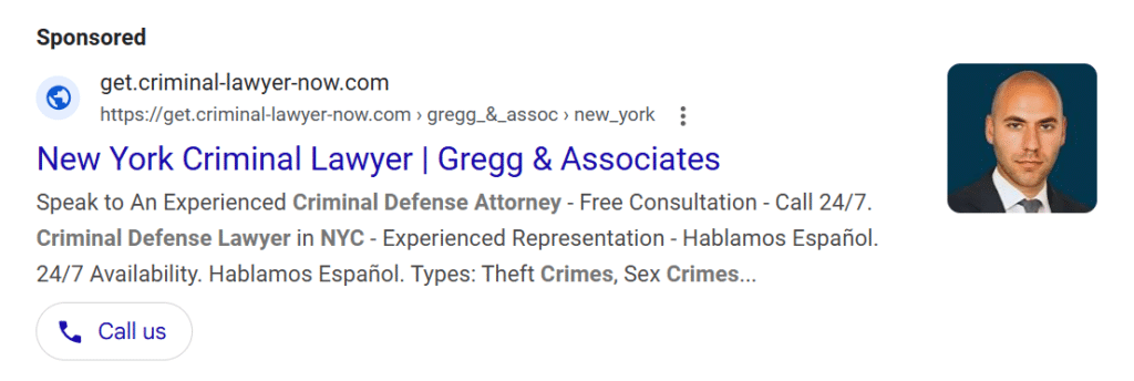example of google ads for criminal defence attorneys